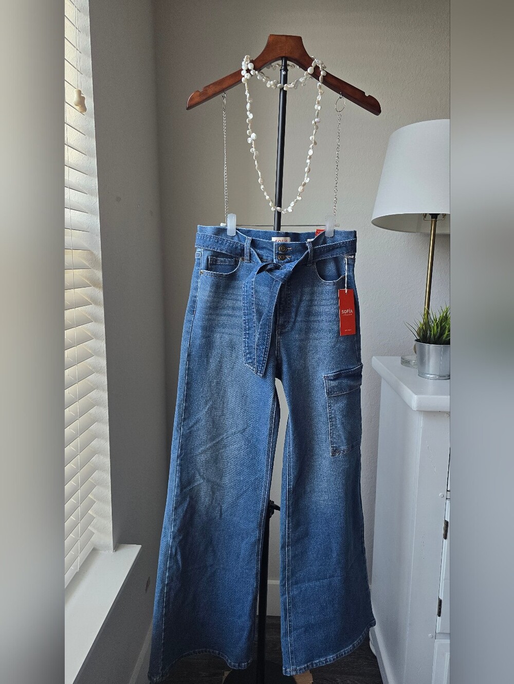 NWT Sofia Vergara 10 Margot Wide Leg Cargo Jeans Tie Waist High Rise Y2K Trendin